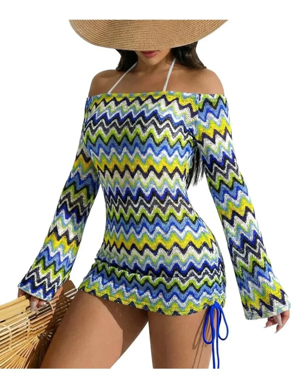 Summer Women's Boho Off-Shoulder Cover-Up - Sexy Hollow Out Bell Sleeve Swimsuit